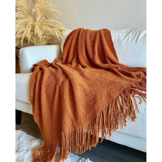 Geneva Burnt Orange Fringe Throw