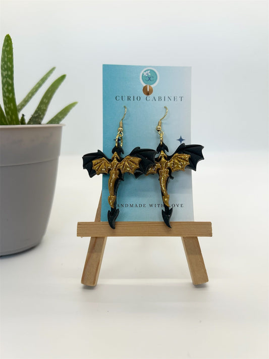 Gold & Black Dragon Earrings