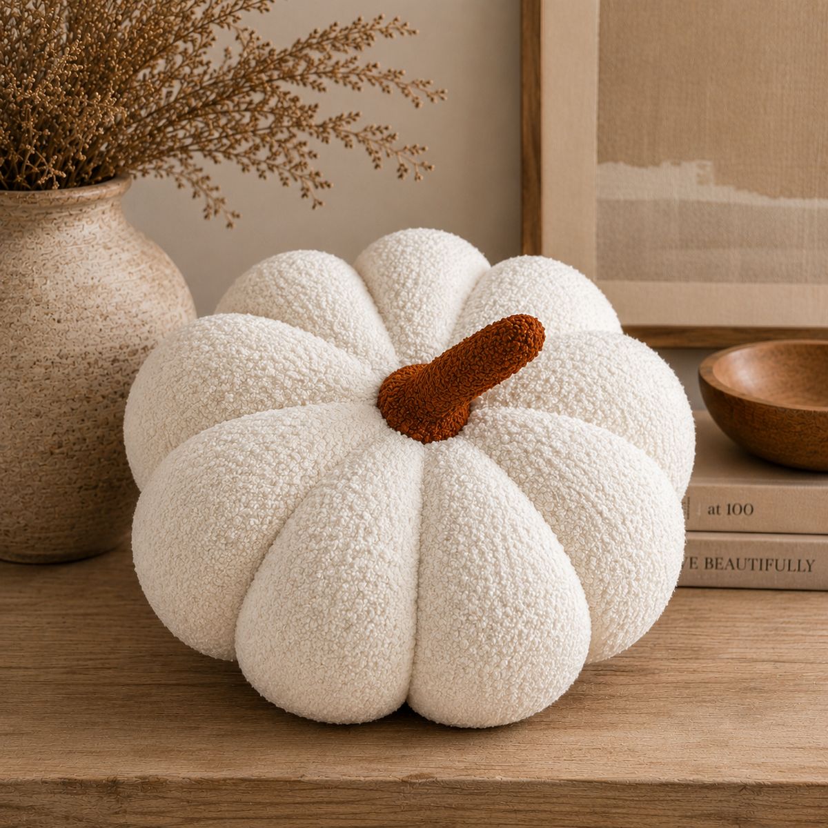 Ivory Sherpa Pumpkin Pillow