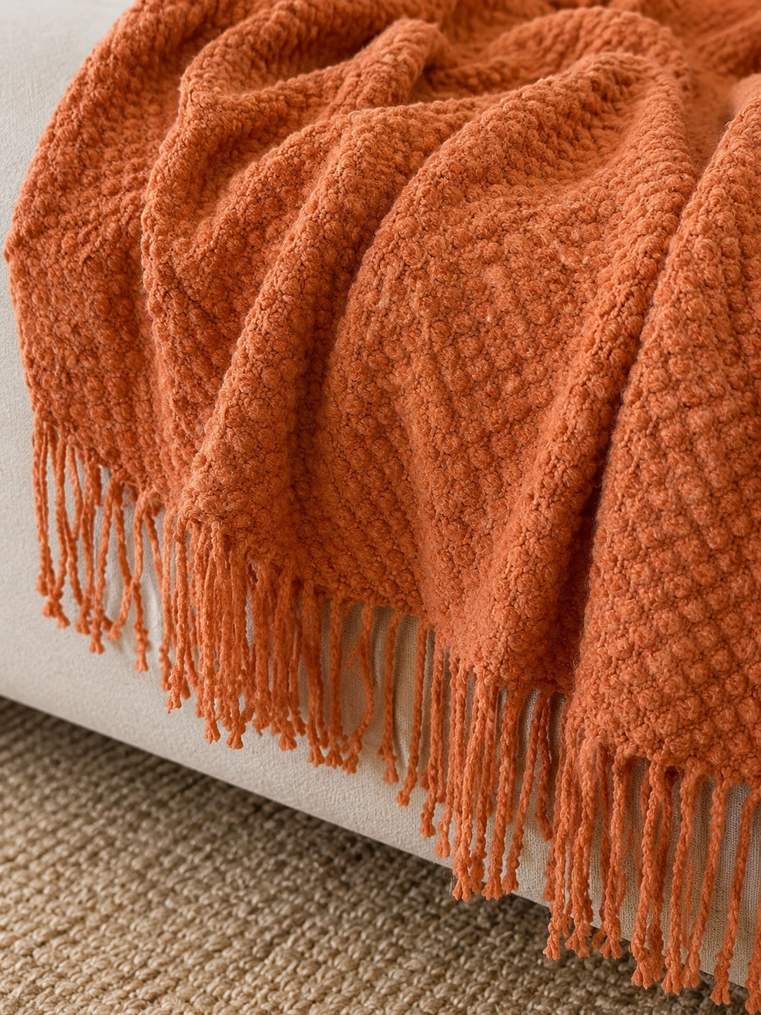 Geneva Burnt Orange Fringe Throw